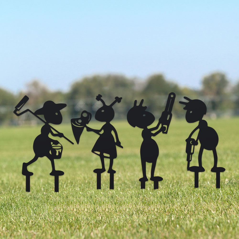 Smart Garden Ornaments - Four-Piece Ant Metal Garden Stake Set: